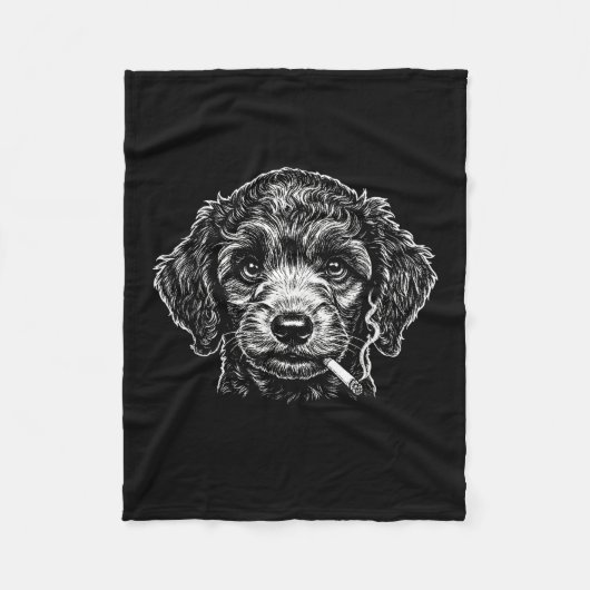 Dog Smoking Cigarette Funny Poodle Meme  Fleece Deken (Voorkant)