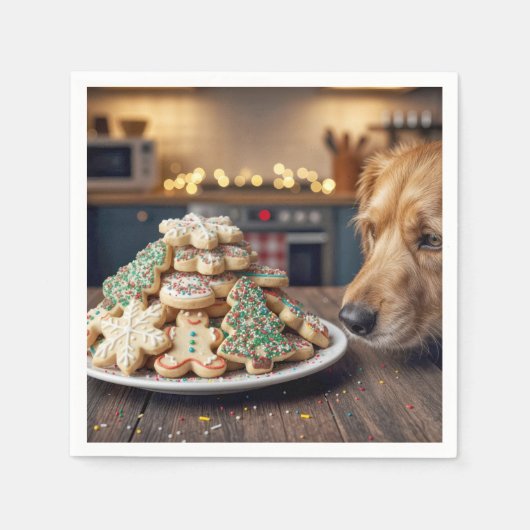 Dog Sniffing Christmas Sugar Cookies Servet (Voorkant)