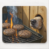 Dog Sniffing Hamburgers On a Barbecue Grill Muismat (Voorkant)