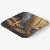 Dog Sniffing Hamburgers On a Barbecue Grill Papieren Bordje (Gebogen)