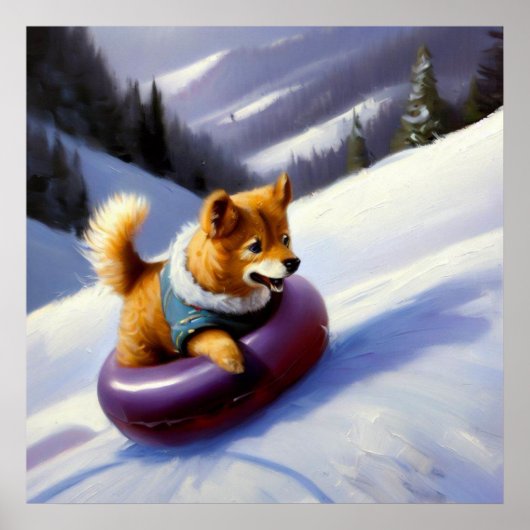 Dog Snow Tubing Poster (Voorkant)