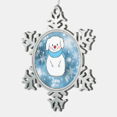 Dog Snowman met Blue Snowflake Bokeh Background Tin Sneeuwvlok Ornament (Rechts)