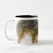 Dog snuffelend burentuin neergeschoten in studio tweekleurige koffiemok (Links)