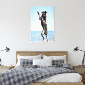 Dog springt in water canvas afdruk (Insitu (Slaapkamer))