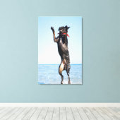 Dog springt in water canvas afdruk (Insitu (Houten vloer))