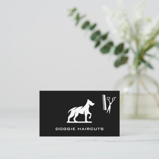 Dog Standing Logo | Schaar Comb Visitekaartje (Staand voorkant)