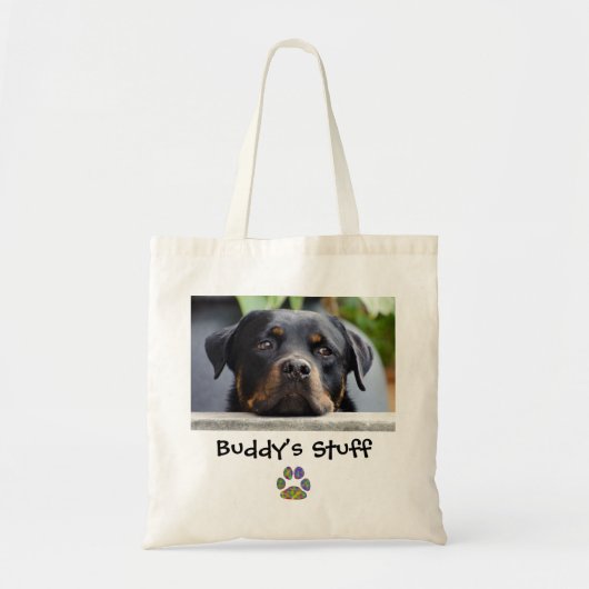 Dog Stuff Paw Print Pet Foto Naam Tote Bag (Voorkant)