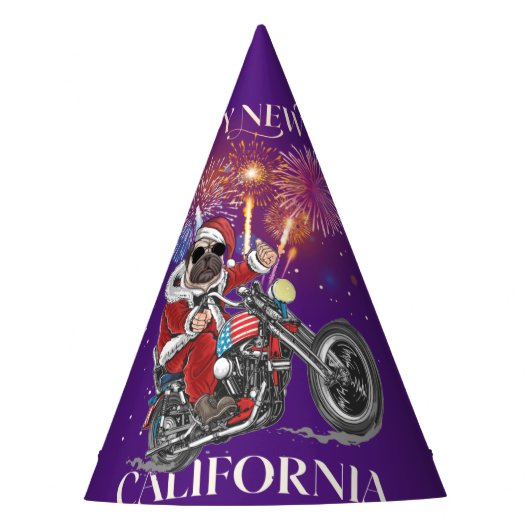 Dog stuurt een motorfiets naar Californië Feesthoedjes (Voorkant)