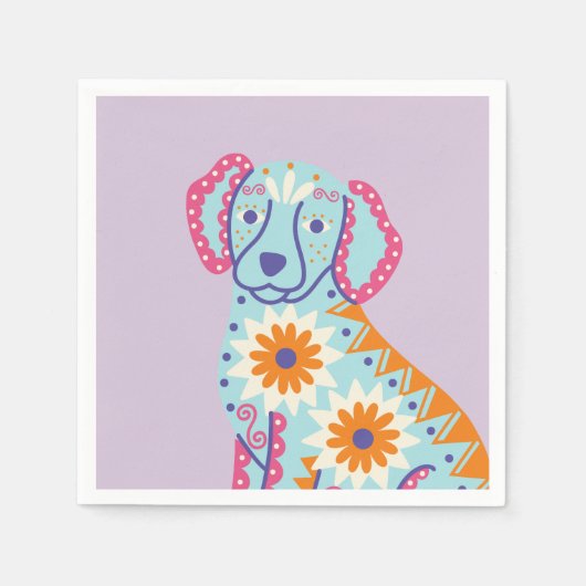 Dog Sugar Skull Day van de Dode Paarse servetten (Voorkant)