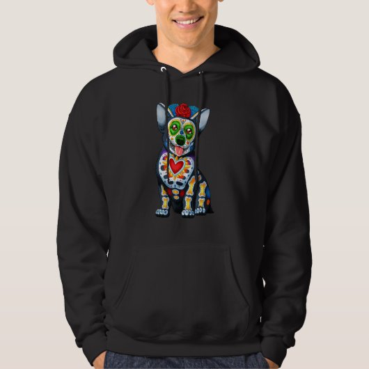 Dog Sugar Skull Dia de Los Muertos Perro Dag Hoodie (Voorkant)