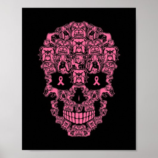 Dog Sugar Skull Roze Lintje Borstkanker Poster (Voorkant)
