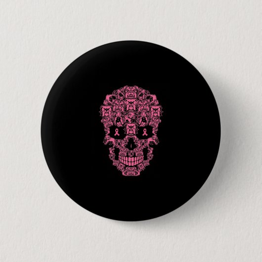 Dog Sugar Skull Roze Lintje Borstkanker Ronde Button 5,7 Cm (Voorkant)