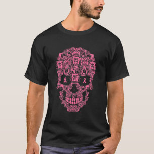 Dog Sugar Skull Roze Lintje Borstkanker T-shirt