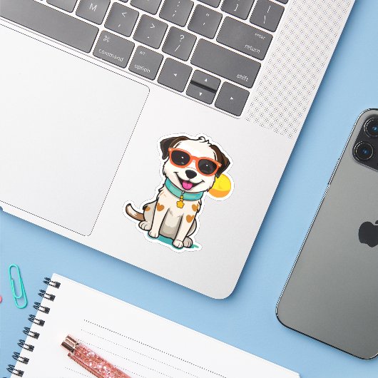 dog sunbathing sticker (Laptop met iPhone)