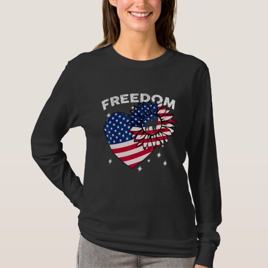 Dog Sunflower Heart American Flag Freedom 3 T-shirt (Voorkant)