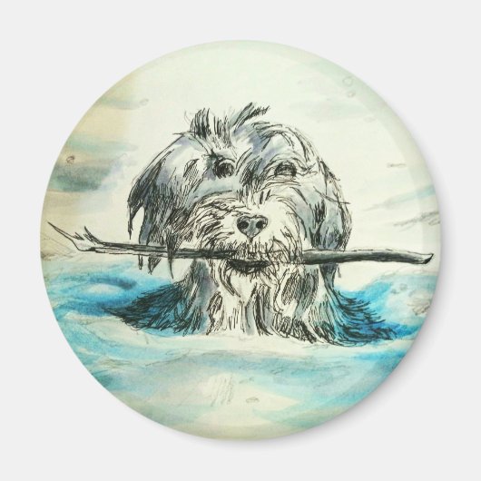 Dog swimming cirkelmagneet magneet (Voorkant)