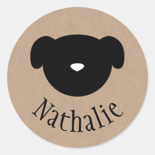 Dog symbool bruine papieren naamsticker ronde sticker