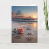 Dog Sympathy Paw Prints in the Sand Rose Kaart (Voorkant)