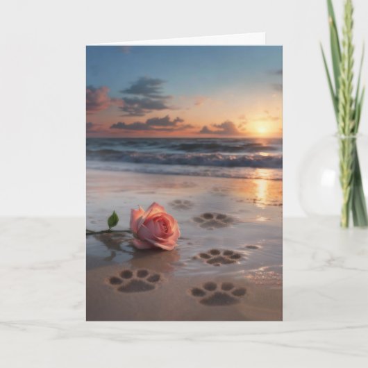 Dog Sympathy Paw Prints in the Sand Rose Kaart (Voorkant)