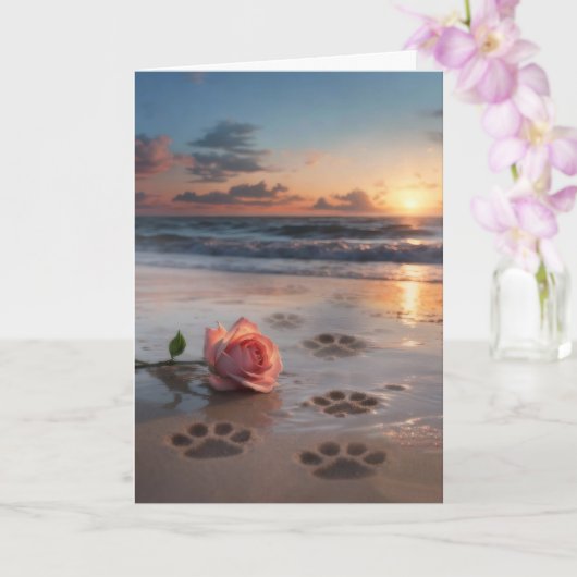 Dog Sympathy Paw Prints in the Sand Rose Kaart (Orchidee)