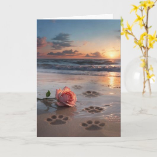 Dog Sympathy Paw Prints in the Sand Rose Kaart (Gele Bloem)
