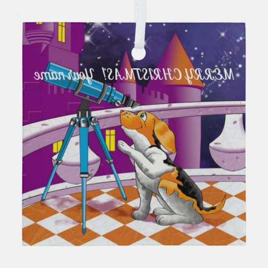 Dog telescoop glas ornament (Achterkant)