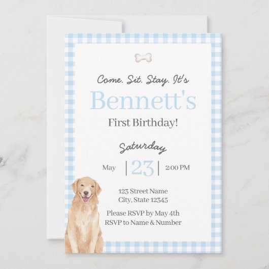 Dog Theme 1st Birthday Invite Kaart (Voorkant)