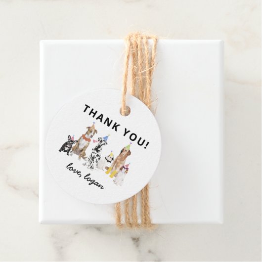 Dog Theme Laten we Pawty Dog Birthday Party Bedankjes Labels (In situ)
