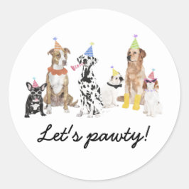 Dog Theme Let's Pawty Dog Party Ronde Sticker