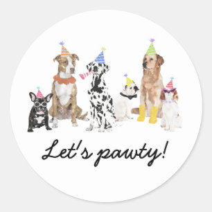 Dog Theme Let's Pawty Dog Party Ronde Sticker