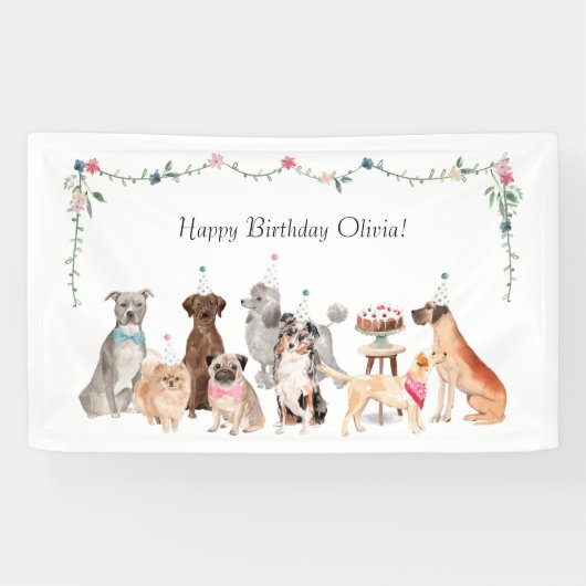 Dog Theme Party Banner, Birthday Backdrop Spandoek (Horizontaal)