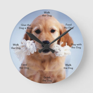 Dog Time Wall Clock Golden puppy Ronde Klok