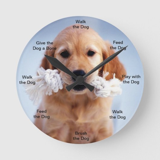 Dog Time Wall Clock Golden puppy Ronde Klok (Voorkant)