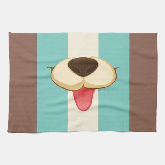 Dog Tongue, neus op  Retro Blue crème Brown Theedoek (Horizontaal)