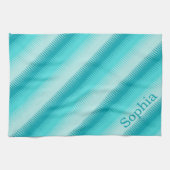 Dog tooth aqua blauwgroen blauw groen patroon aang theedoek (Horizontaal)