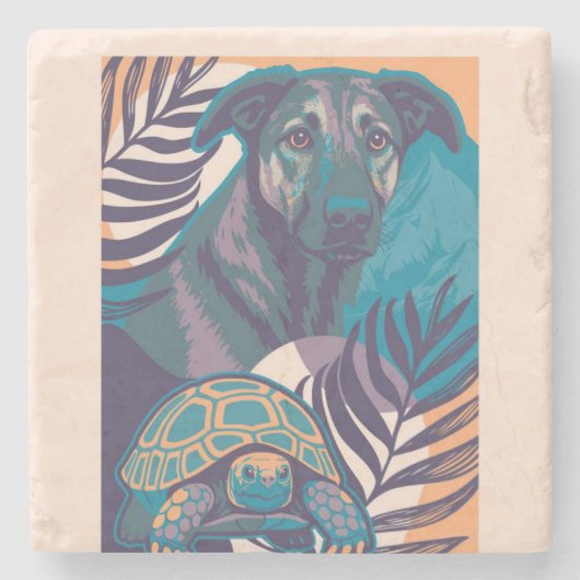 dog tortoise coaster stenen onderzetter (Voorkant)