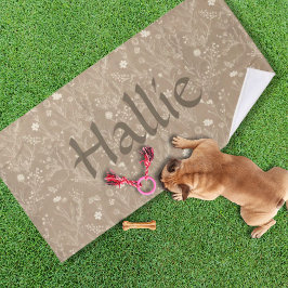 Dog Towel - Brown Botanical, Personalized Badhanddoek