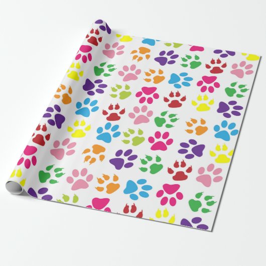 Dog Trails, puppy paws, Traces - rood blauw groen Cadeaupapier (Uitgerold)