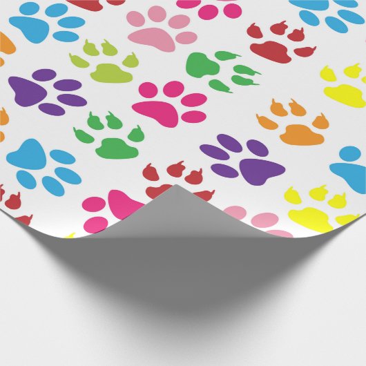 Dog Trails, puppy paws, Traces - rood blauw groen Cadeaupapier (Hoek)