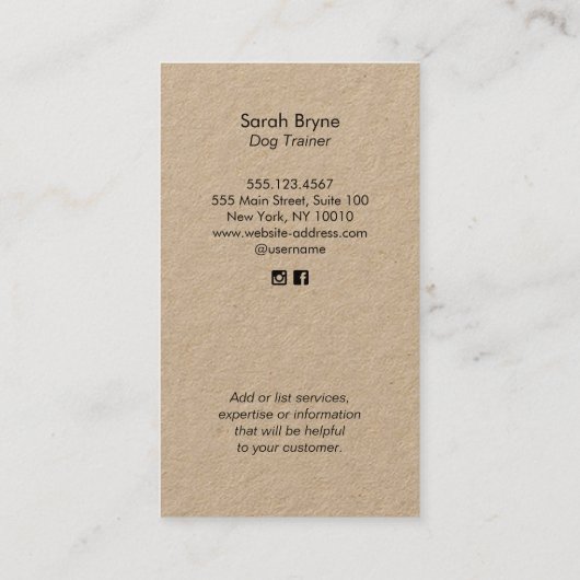 Dog Trainer Black Lab Kraft Visitekaartje (Achterkant)