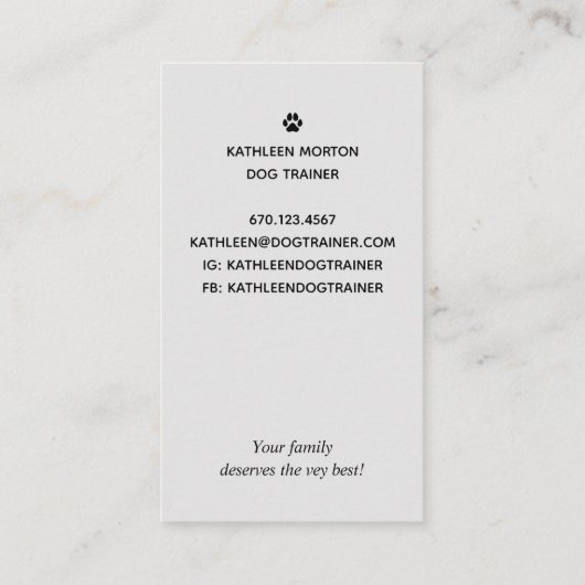 Dog Trainer Black Silhouette Visitekaartje (Achterkant)