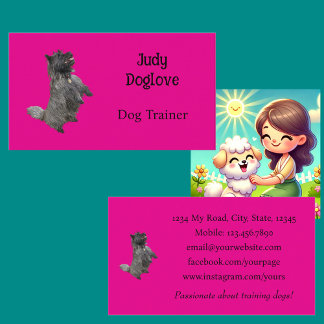 Dog Trainer Bright Hot Girly Pink Minimale foto Visitekaartje