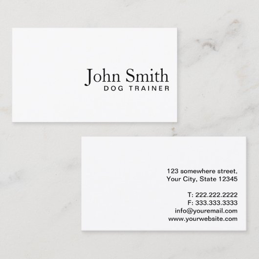 Dog Training Minimalist Plain White Visitekaartje (Voorkant / Achterkant)