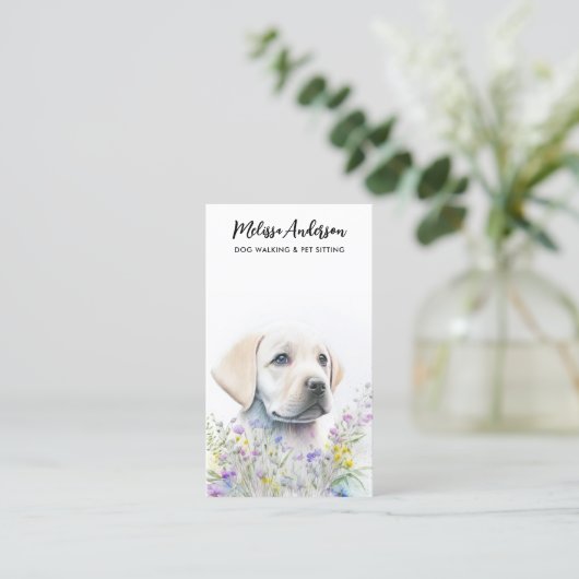 Dog Training Pet Sitter Floral Cute Puppy Labrador Visitekaartje (Staand voorkant)