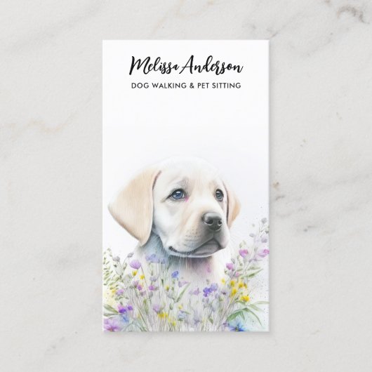Dog Training Pet Sitter Floral Cute Puppy Labrador Visitekaartje (Voorkant)