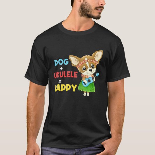 Dog + Ukulele Happy Musician Ukulele Player T-shirt (Voorkant)