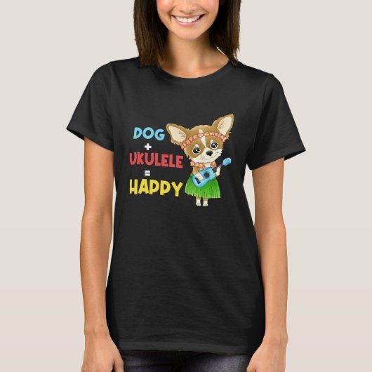 Dog + Ukulele Happy Musician Ukulele Player T-shirt (Voorkant)