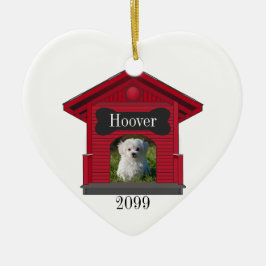 Dog Upload Photo Dog House w Bone Heart Kerstmis Keramisch Ornament