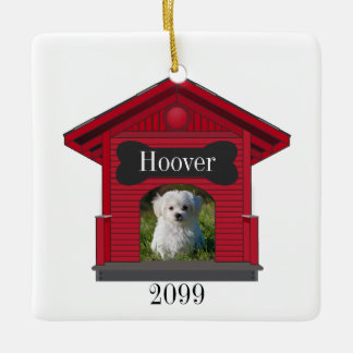 Dog Upload Photo Dog House w Bone-kerstCerami Keramisch Ornament