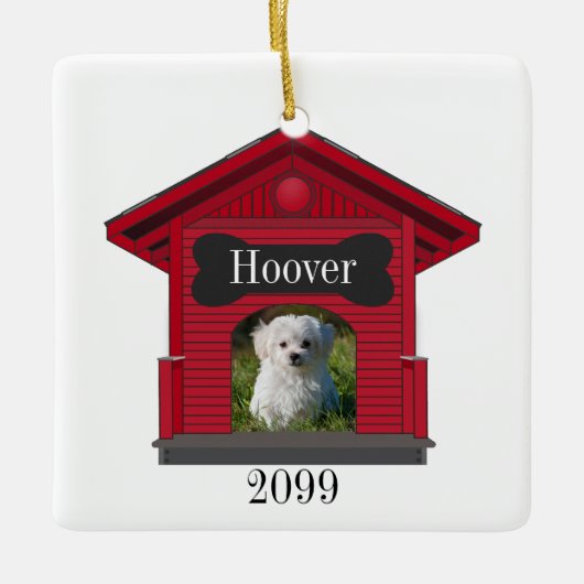 Dog Upload Photo Dog House w Bone-kerstCerami Keramisch Ornament (Voorkant)
